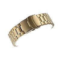 Men's Watchbands Stainless Steel 18mm 20mm 22mm Curved End Watchband Men Women Metal Solid Double Lock Buckle Strap (Band Color : Gold, Band Width : 20mm)