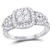 The Dimond Deal 10kt White Gold Womens Round Diamond Square Halo Cluster Ring 1-1/4 Cttw