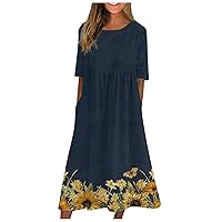 Casual Dresses for Women Oversized Floral Dresses Beach Crew Neck Tshirt Dress Short Sleeve Loose Boho Sundresses
