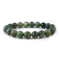 Natural Moss Agate Bracelet Crystal Stone 10mm Round Bead Bracelet for Reiki Healing and Crystal Healing Stone (Color : Green), 10 mm, Crystal Stone, Moss Agate