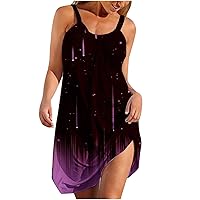 Spring Dresses for Women 2024 Trendy Print Round Neck Sleeveless Dress Summer Casual Beach Party Sundresses