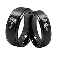 Her Cowboy/His Angel Ring Black Stainless Steel Anniversary Engagement Wedding Band for Men Women