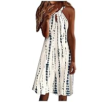 Women's Sun Dresses Casual 2024 Spaghetti Straps Sleeveless Smocked Rickrack Trim Boho Flowy Midi Dress, S-5XL