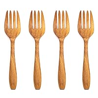 Set of 4 Classic Javanese Teak Wood Forks - Reusable Eating Utensils - Ultra-Durable, Hot and Cold Friendly, Heavy-Duty- Premium Wooden Flatware Handcrafted by Indonesian Artisans