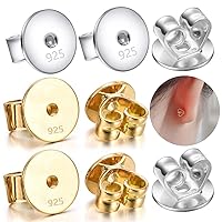 4 Pairs of 925 Sterling Silver Locking Earring Backs, 18K White Gold Plated Hypoallergenic Earring Stud Backs, Secure Stud Lock, Fits Studs 0.7-0.8mm, 2 Pairs Each of Gold and White, 5x5mm.