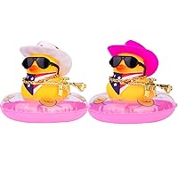2 Pack Cowboy Rubber Duck Car Ornaments Yellow Duck Car Dashboard Decorations Accessories with Mini Swim Ring Hat Necklace Scarf and Sunglasses for Car Dashboard(Black Sunglasses-US Scarves)