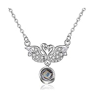 925 Silver Love Memory Double Swan Necklace Pendant