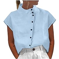 Turtle Neck Linen T Shirts for Women Fall Winter Cap Sleeve Loose Fit Long Cardigan Basic Tee Shirt Tops Women 2024