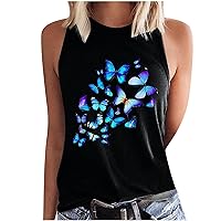 Summer Womens Sleeveless Tank Tops Casual Trendy Cute Crewneck Butterfly Tunic Top Ladies Sexy Comfy Loose Vest Shirt