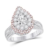 The Diamond Deal 14kt Two-tone Gold Pear Diamond Solitaire Bridal Wedding Engagement Ring 1-1/3 Cttw