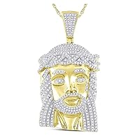 10K Yellow Gold Mens Diamond Jesus Head Necklace Pendant 1-5/8 Ctw.