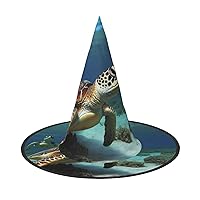 Witch Hat Sea Turtle Printed Wizard Hat Unisex Halloween Hat For Cosplay Party Decorations