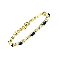 RYLOS Bracelets for Women Yellow Gold Plated Silver XOXO Hugs & Kisses Tennis Bracelet Gemstone & Genuine Diamonds Adjustable to Fit 7