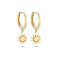 Sun Earrings, 14K Real Gold Celestial Earrings, Hoop Earrings, Minimalist Gold Sun Earrings, Dainty Custom Sun Earrings