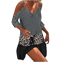 Women's Dress Flowy Casual Loose-Fitting Summer Print Short Sleeve Knee Length Beach Round Neck Glamorous Swing Gray