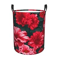 Red Pink Flowers Round waterproof laundry basket,foldable storage basket,laundry Hampers with handle,suitable toy storage