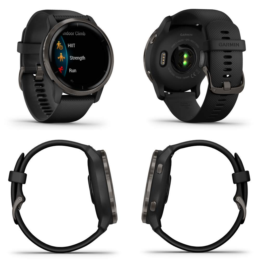 Wearable4U Garmin Venu 2 GPS Sport Fitness Smartwatch, Slate Bezel with Black Case and Silicone Band, AMOLED Display, Music Power Bank Bundle