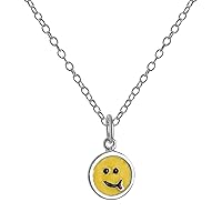 jewellerybox Sterling Silver & Yellow Enamel Smiley Face Tongue Pendant on Chain 14-22 Inches