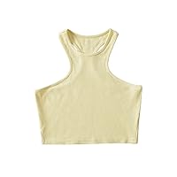 Women Ribbed Knit Crop Tank Tops Racerback Workout Sleeveless Crew Neck Shirts Slim Fitted Basic Yoga Daily Tanks