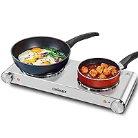 CUSIMAX Double Burner, Electric Hot Plates for Cooking, 1800W Double Hot Plate, Portable Electric Stove, Countertop Burners with Cast Iron Heating Plates, Works with All Cookwares, Upgraded Version