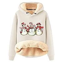 Christmas Hoodie For Women Oversized Xmas Graphic Hooded Sweatshirt Winter Warm Sherpa Lined Fleece Pullover
