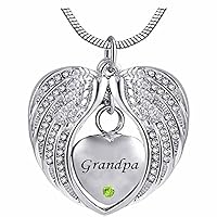 Heart Cremation Urn Necklace for Ashes Urn Jewelry Memorial Pendant with Fill Kit and Gift Box - Always on My Mind Forever in My Heart for Grandpa(August)