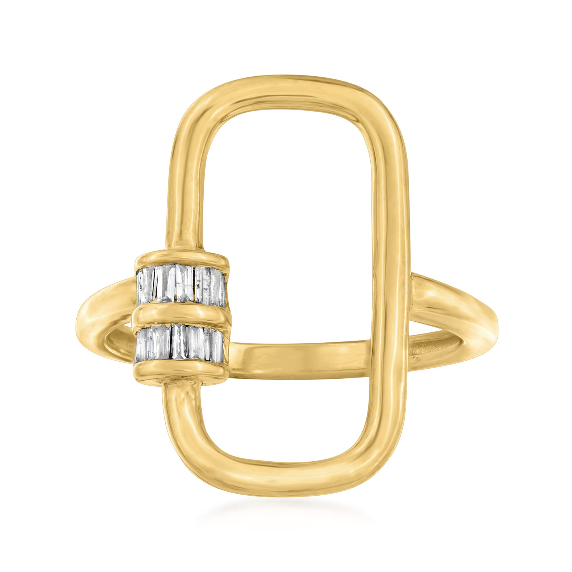 Ross-Simons 0.10 ct. t.w. Tapered Baguette Diamond Oval Carabiner-Link Ring in 18kt Gold Over Sterling