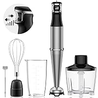 Immersion Hand Blender 5 in 1: 1100W Electric Blender Handheld Stick Mixer with Trigger Control Grip, Emulsion Blenders for Kitchen Soup, Mayo, Smoothie and Baby Food (Silver)