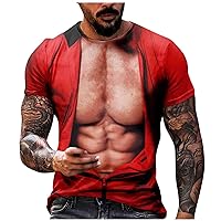 Muscle Fitness T Shirt for Men 2024 Cool 3D Gym Workout Athletic Top Summer Plus Size Crewneck Shirts Casual Tees