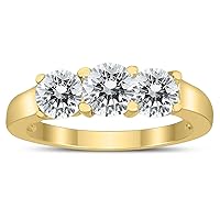 AGS Certified 2 Carat TW Three Stone Diamond Ring in 14K Yellow Gold