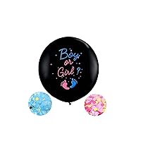 36-inch black boy or girl balloons, 2pcs of confetti balloons, and blue pink confetti for baby party ideas (Feet 36 inch 2PCS+paper+ribbon)