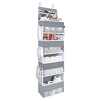 Univivi Over the Door Organizer, 5 Shelf Door Hanging Organizer Nursery Door Storage with 4 Large Compartments and 2 Small PVC Pockets 6 Side Pockets for Bathroom,Cosmetics and Nursery Baby Essential