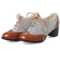 SO SIMPOK Women's Lace Up Oxfords Shoes Vintage Brogues Perforated Chunky Block Heel Party Dress Shoes Pumps Saddle Oxfords