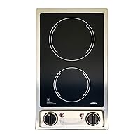 Summit CR2B120 12-inch Wide 115V 2-Burner Radiant Electric Cooktop, Jet Black Glass Easy to Clean, Two Burner Total 2400W, Push-to-Turn Knob Control, Indicator Light, Hot Warning, Easy Plug-In