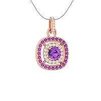 1.50 CT Round Cut Simulated Amethyst & Cubic Zirconia Double Halo Pendant Necklace 14k Rose Gold Over