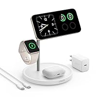 MagSafe-Compatible Wireless Charging Stand, MagGo 3 in 1 Wireless Charging Station, Qi2 Certified 15W Wireless Charger for iPhone 15/15 Pro/14/13/12, Apple Watch, AirPods