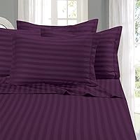 Elegant Comfort Best, Softest, Coziest 6-Piece Sheet Sets! - 1500 Premier Hotel Quality Luxurious Wrinkle Resistant 6-Piece Damask Stripe Bed Sheet Set, Queen Eggplant/Purple