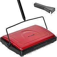Alpine Manual Carpet Sweeper Triple Brush – Non Electric Multi-Surface Floor Cleaner Easy Sweeping for Carpeted Floors (Red -Updated)