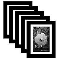 Americanflat 5x7 Picture Frame Set of 5 in Black - Use as 4x6 Picture Frame with Mat or 5x7 Frame Without Mat - Picture Frames Collage Wall Decor with Plexiglass and Easel for Wall or Tabletop