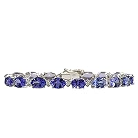 23.35 Carat Natural Blue Tanzanite and Diamond (F-G Color, VS1-VS2 Clarity) 14K White Gold Luxury Tennis Bracelet for Women Exclusively Handcrafted in USA