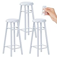 Dollhouse Furniture 3Pcs Wooden Small Bar Stools 1:12 Scale Mini Bar Stool Dollhouse Chair Accessories Pretent Play Toy White3 * Mini High Stool