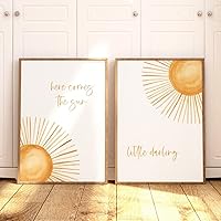 DOLUDO Set Of 2 Prints Here Comes the Sun Little Darling Nursery Wall Art Canvas Painting for Gender Neutral Nursery Decor Gift Idea Unframed
