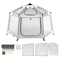 VEVOR Baby Playpen with Canopy, Indoor/Outdoor Portable Playpen for Babies and Toddler, Lightweight & Foldable, Pop Up Toddler Play Yard with 3 Sun-Shades & Travel Bag for Park Beach Home, 59.8