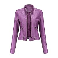 Women's Leather Jackets Faux Motorcycle Fashion Lightweight Zipper Outwear Plus Size Faux Long Sleeve Short Coat