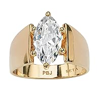 PalmBeach Sterling Silver or Yellow Gold-Plated Marquise Shaped Cubic Zirconia Solitaire Engagement Ring