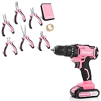 COMOWARE 20V Pink Drill Set for Women & Pink Mini Pliers Set