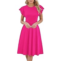 HELYO Women's Semi-Formal Ruffle Sleeves V-Back Work Fit and Flare Cocktail Wedding Guest Dress with Pockets 842