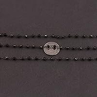 LKBEADS 36 inch long gem coated black spinel 2.5-3mm rondelle shape faceted cut beads wire wrapped black rhodium plated rosary chain for jewelry making/DIY jewelry crafts #Code - ROS-0259