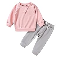 Happy Town Toddler Baby Boy Girl Sweatsuit Fall Winter Sweatshirt Pant Sets Cute Baby Boys Girls Clothes Outfits (Pink Grey, 2-3 Years)