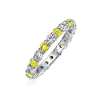 Bling Jewelry Alternating Two Tone Cubic Zirconia Stackable CZ Eternity Ring For Women Teen .925 Sterling Silver 12 Birth Month Colors